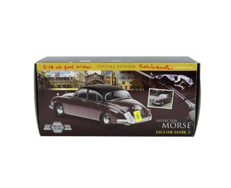 Boxed Inspector Morse Jaguar Mark 2 model with felt-tip pen autograph by Colin Dexter.&nbsp; Model Icons special edition 1:18