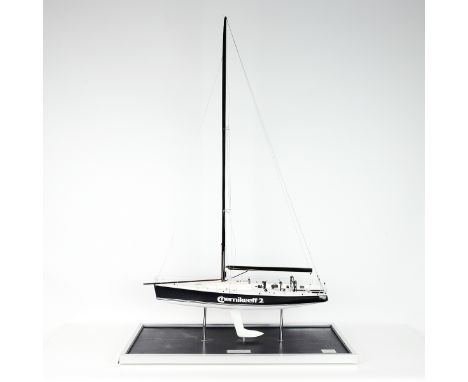Bespoke scale model yacht on base, 'Farr 52 Chernikeeff 2'. Moulded plastic 1:20 scale model built by John Bertola, circa ear