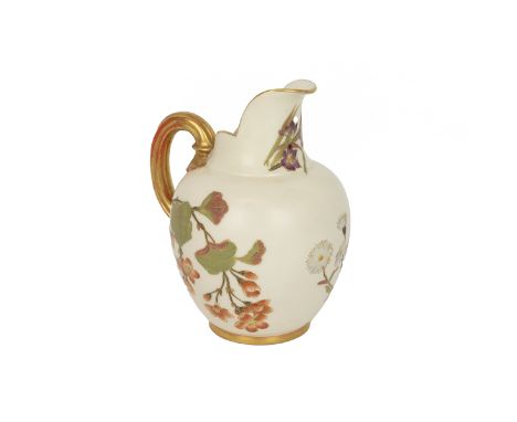Royal Worcester - late 19th Century blush ivory vase with hand painted floral decoration and gilt highlighting.&nbsp; Puce ma