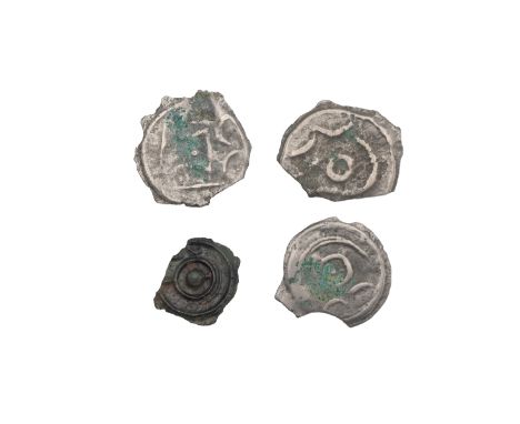 Four (4) Celtic Potins, various types, metal detecting finds for further study.