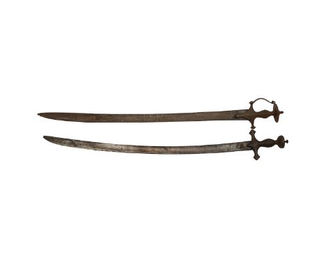 Indian Talwar sword and bamboo scabbard 94cm and another without scabbard (94cm) in a hessian carrying case. (3).