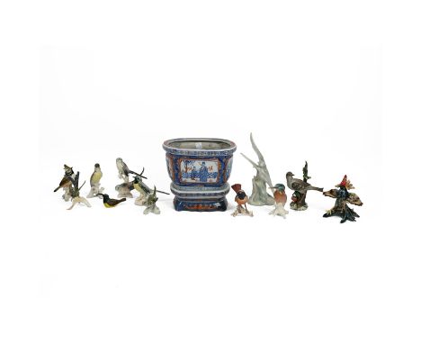 Ceramic collection of 12 bird figurines to include 5 examples by Karl Ens, 4 x Goebel, 1 x Capodimonte and 1 x Nao and a resi