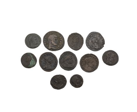 Eleven (11) Roman bronze coins, unidentified, various emperors and denominations, better grade, 39g total weight.