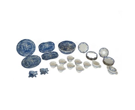 Royal Crown Derby Grenville pattern blue and white tea service comprising 8 x plates, 8 x cups, 8 x saucers, milk jug and lid