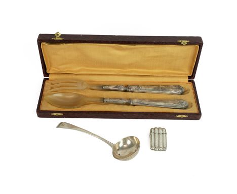 Victorian silver ribbed vesta case, Birmingham 1889, marker marks worn, George III silver ladle 1794, possible William Skeen,