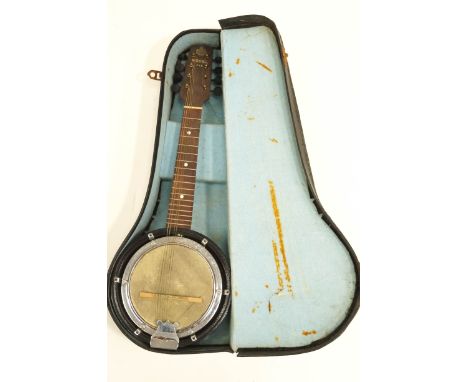 An eight string banjo by G.Houghton & Sons, model XXS, cased, (four stings missing)