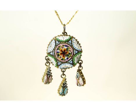 A 9 carat gold opal and sapphire cluster pendant, on a 9 carat gold chain, pendant 1.9 cm long, the chain 39 cm long; with a 