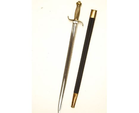 A 20th century sword with a leather and brass mounted scabbard, 73cm long 