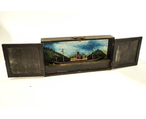 An early 20th Century scratch built model of a steam ship, 71cm long, enclosed in a wooden case