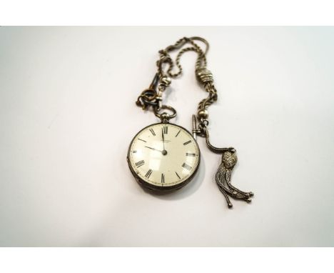 Reuntalp, Geneve, a fob watch, the silver coloured case stamped 'Fine Silver', enamel dial, with a three quarter plate key wo