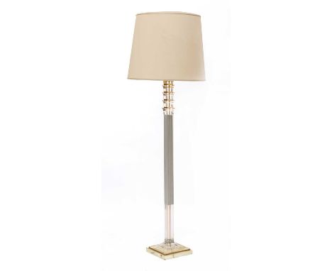 A Lucite and gilt standard lamp,a reeded square column with a cream shade, 165cm high approximatelyCondition report: Europan 