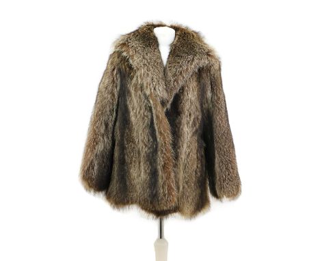 A fox fur jacket,with slip pocket to each side and single hook closure to the front,size not stated, approximate size 14Condi