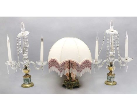 A 20th century Austrian porcelain table lamp, with two women wrapped around a naturalistic stem, 40cm high, without shade, to