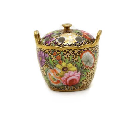 A Spode porcelain pot pourri vase and cover,early 19th century, pattern 1166, painted with floral splays to a gilt scale back