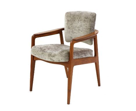 A Danish teak lounge armchair, designed by Sigvard Bernadotte for France and Daverkosen, with a grey back and seat, branded t