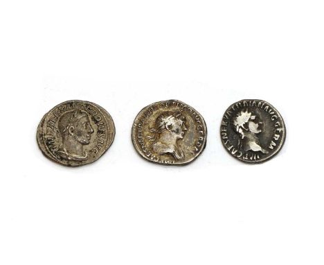 Coins, Ancient Coins, Roman, Trajan, 98-117, AR Denarius, IMP CAES NER TRAIANO OPTIMO AVG GER DAC Laureate and draped bust of