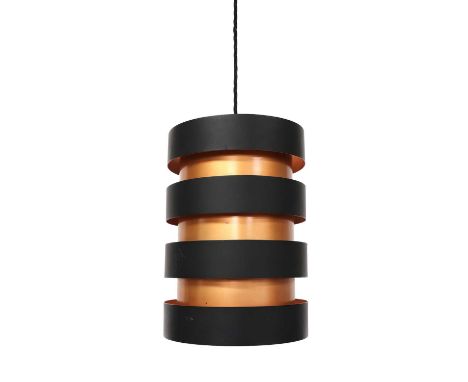 A metal and painted pendant light, attributed to Hans-Agne Jakobsson, of cylindrical form, 25cm highCondition report: Some su