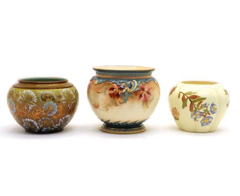 A Royal Worcester porcelain vase,late 19th century, of lobed form, decorated with flowing foliage,12.5cm high,together with a