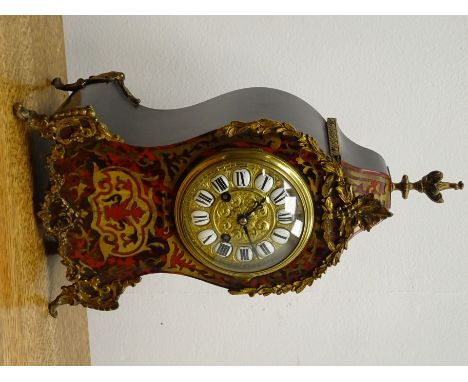 20th century boulle type marquetry bracket clock, with gilt metal finial, dial, mounts and feet, twin train movement striking