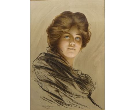 'Peggy' Portrait of a Young Woman, Edwardian coloured lithograph after Philip Boileau (1864-1970) 66cm x 46cm in original orn
