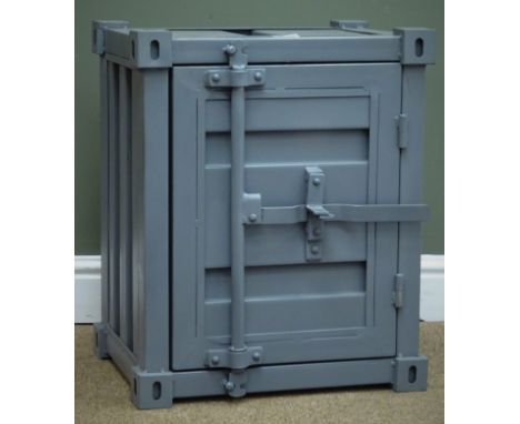 Industrial style shipping container bedside/lamp cabinet, W46cm, H56cm, D36cm Condition Report Click here for further images,