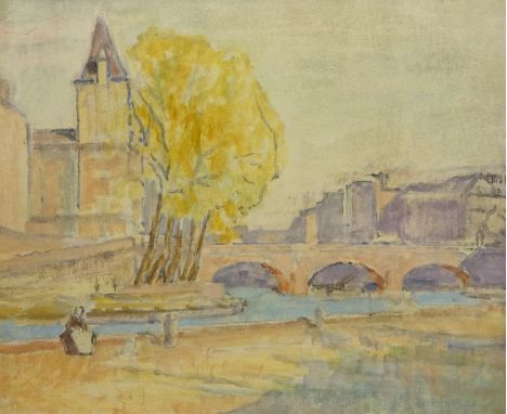 'The Seine', oil on canvas by Alexander Graham Munro (Scottish 1903-1985) unsigned, St Andrews Fine Art label verso 44cm x 54