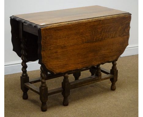 20th century oak barley twist gate leg table, W90cm, H72cm, D122cm Condition Report Click here for further images, condition,