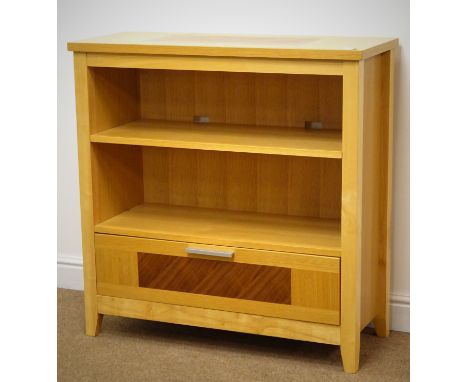 Hardwood media centre, adjustable shelf above single drawer, stile supports, W90cm, H92cm, D36cm