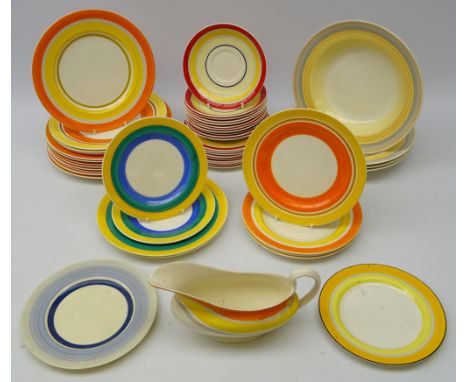Art Deco Gray's Pottery matched banded tableware, saucers, side plates, tea plates and sauce boat  Condition Report Click her