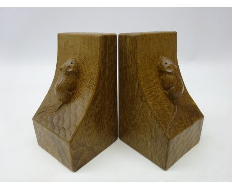 'Mouseman' pair adzed oak bookends by Robert Thompson of Kilburn, H15.5cm  Condition Report Click here for further images, co