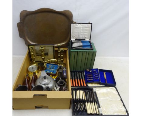 19th century needlework set fitted with brass bodkin, crochet hook, button hook and other impalements in worked leather case,