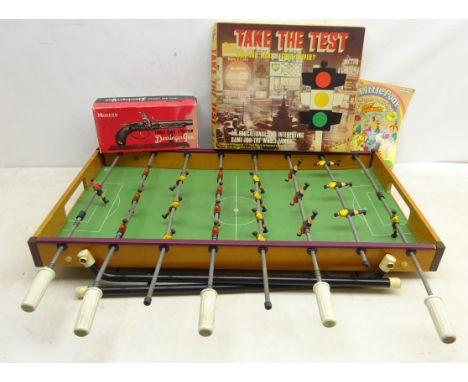 Vintage Italian table football game, Derringer gun table gas lighter, 'Take The Test' board game etc  Condition Report Click 