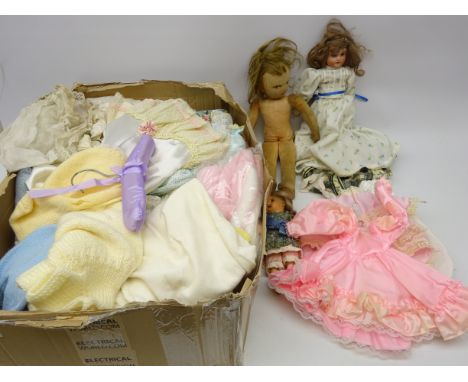 Chad Valley, tinted bisque and bisque head Dolls, Lenci type articulated doll and a collection of Dolls & Children's clothing