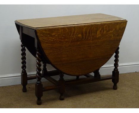 Early 20th century oval oak barley twist gate leg table, W107cm, H75cm, D146cm Condition Report Click here for further images