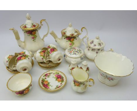 Royal Albert 'Old Country Roses' coffee set for six, teapot and other teaware, Royal Albert 'Sweet Violets' small teapot, Min