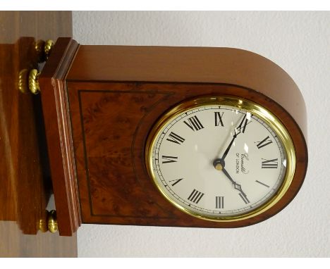 Comitti walnut cased arched top mantel clock, brass bezel and ball feet, No.C009Q, quartz movement, in box with instructions,