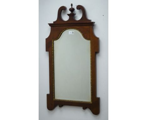 19th century mahogany Chippendale style wall mirror with carved urn and swan neck pediment and bevel plate with gesso gilt sl