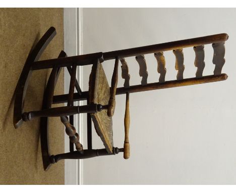 19th century elm ladder back rocking chair, rush seat, W56cm Condition Report Click here for further images, condition, aucti