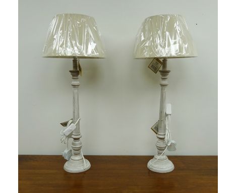 Pair Leptis Magna candlestick style table lamps with shades, as new with tags, H73cm Condition Report Click here for further 