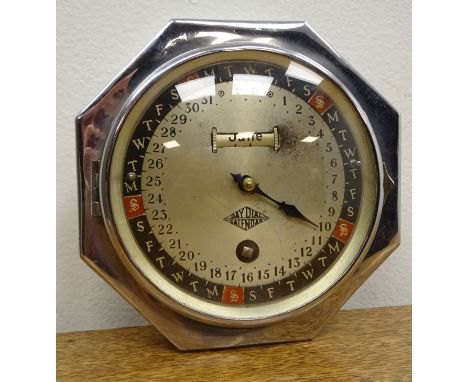 20th century chrome cased 'Day Dial Calendar' clock, the silvered circular dial with adjustable outer day of the week ring, d