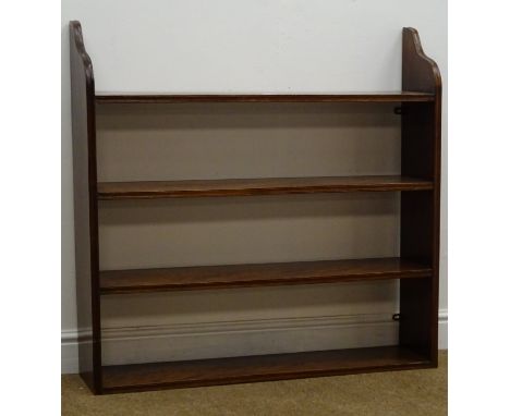 Victorian figured mahogany wall hanging four tier book shelf, W100cm, H96cm, D21cm Condition Report Click here for further im