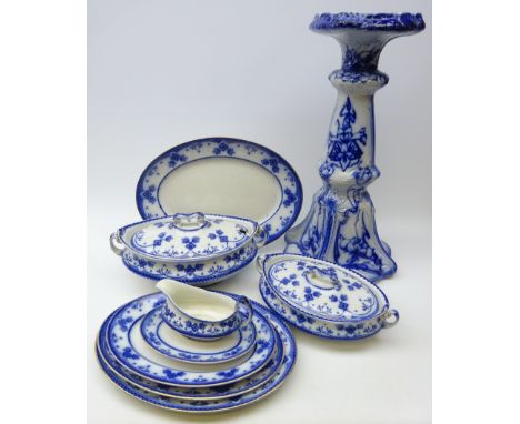 Art Nouveau blue and white jardiniere stand, H58cm and Victorian Finkle &amp; Sons blue and white 'Belmont' part dinner servi