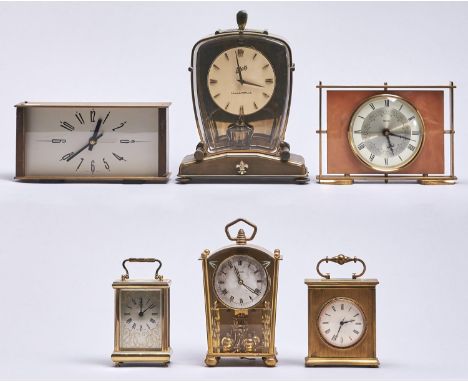 Six various brass and other mantel and carriage style timepieces, second half 20th c  