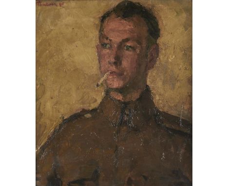 Harry Thubron OBE (1915-1985) - Portrait of Baden, head and shoulders, in uniform smoking a cigarette, signed and dated '41 u