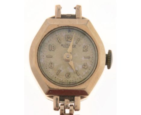 A Rotary 9ct gold lady's wristwatch,&nbsp;&nbsp; gold bracelet, 12mm, London 1958, 12g  Apparently working order; one end of 