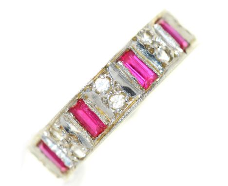 A synthetic ruby and white stone eternity ring, in white gold marked 9ct, 4.8g, size M  Good condition