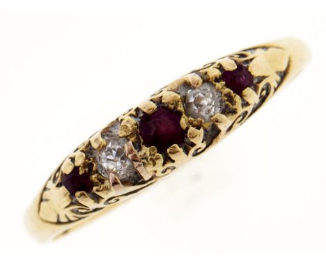 A ruby and diamond ring, in 18ct gold, 2.1g, size N  Light wear