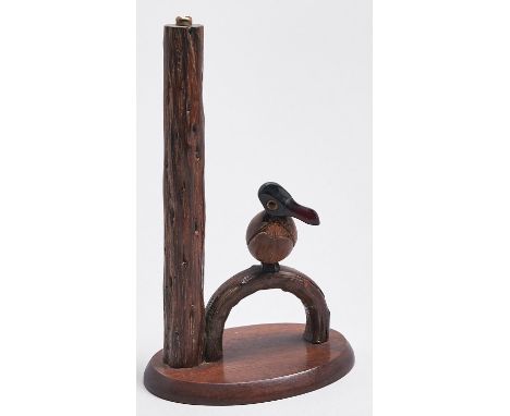 Smoking Paraphernalia. A 'YZ' wood and horn nut bird smoker's table lamp, possibly for Alfred Dunhill Ltd, c1925-30, of sever