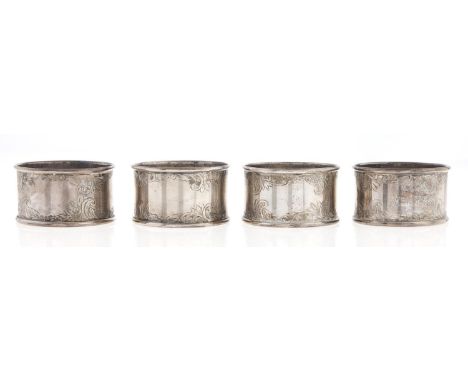 A set of four George V silver napkin rings, by&nbsp; J &amp; R Griffin, Chester 1913 and 1914, 1oz 11dwts (2 cases)  Good con