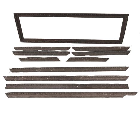 A set of George III carved pine egg-and-dart frame or cornice mouldings, comprising ten sections, approximately 560cm l; an o